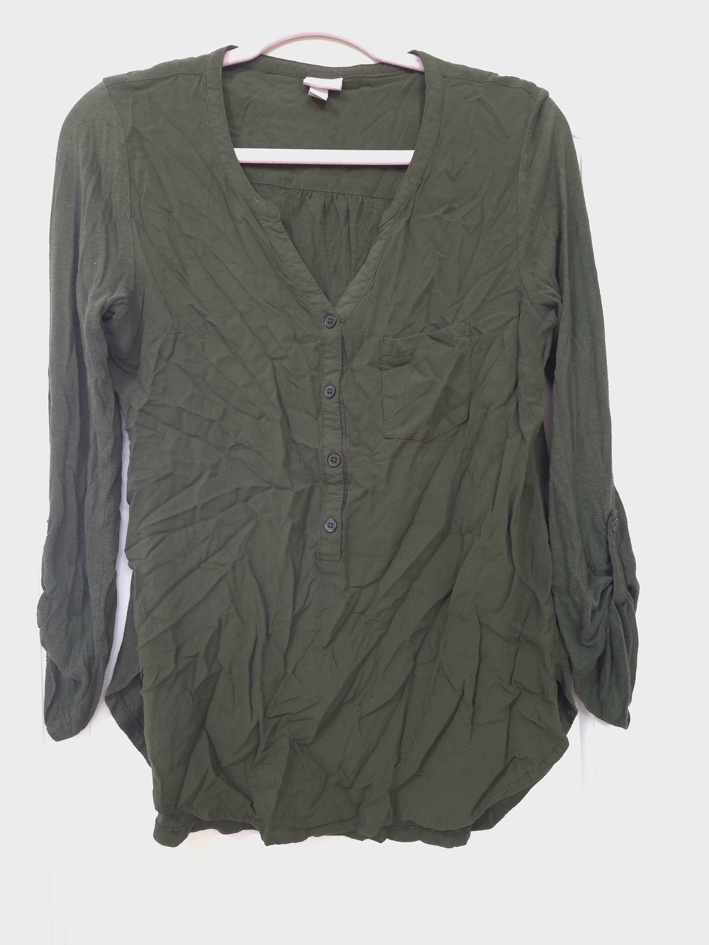 Merona Olive Green Long-Sleeve Henley Button-Front Top